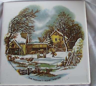 Currier & Ives Tea tile marked Valley Bank