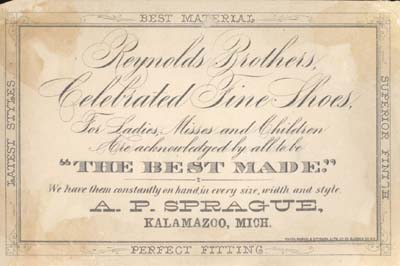 Shoes Trade card, 1880 , Reynolds Brothers,NY