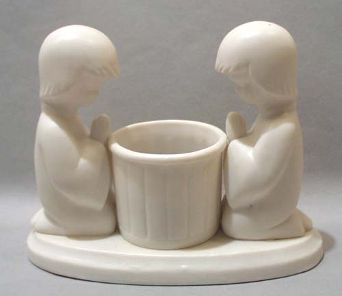 Bisque Porcelain Boy Girl Praying Votive Lite