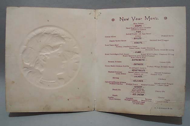 Sheridan House 1889 New Year Menu