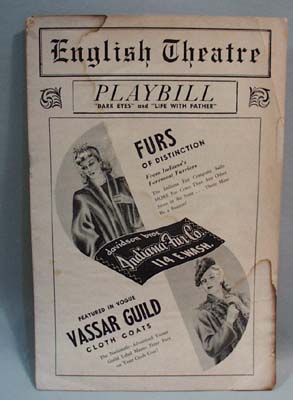 English Theatre 1943 Playbill for Dark Eyes