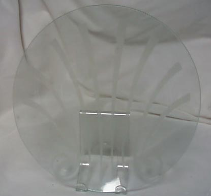 Round plate glass tray with sea shell etching