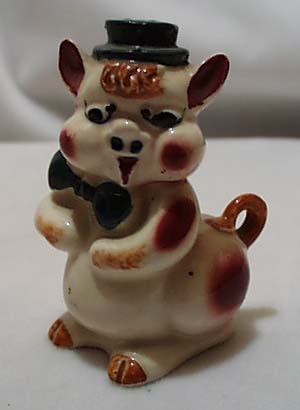 Ceramic Stoneware Pig With Hat Shaker Older