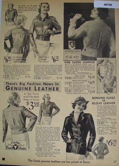 Sears Young Women Leather Jackets 1936 Ad