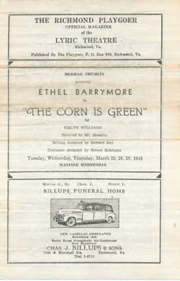 Playbill The corn is green, 1943, Barrymore