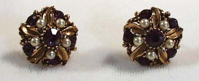 Faux Amethyst & Faux Pearl Earrings