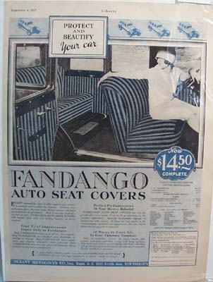 1927 Fandango Seat Cover Ad Sept 1927