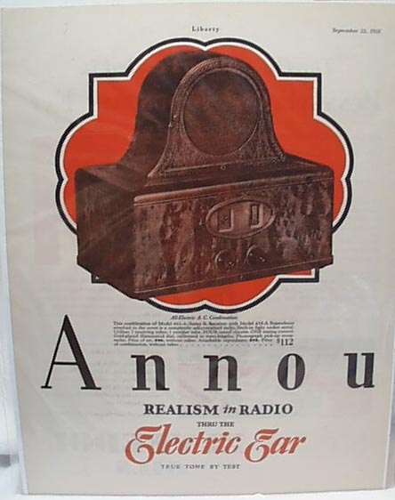 Annou Electric Ear Radio 1928 Ad