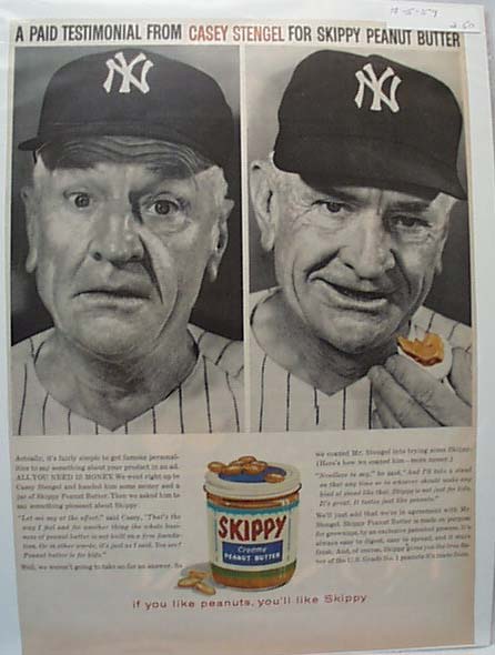 1959 Mr Stengel N Y Sox Skippy Peanut Butter