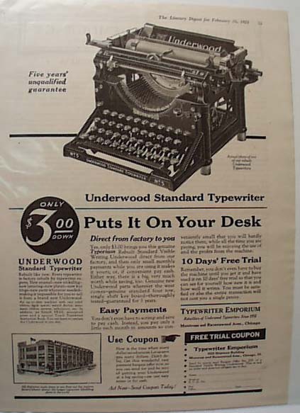 Underwood Standard Typewriter 1921 Ad