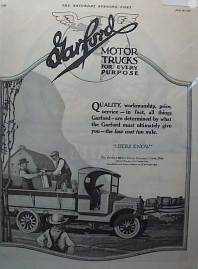 Garford Motor Trucks Show Milk Pickup 1919 Ad
