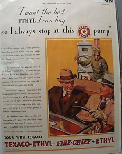 Texaco Ethyl Fire Chief Fuel 1933 Ad