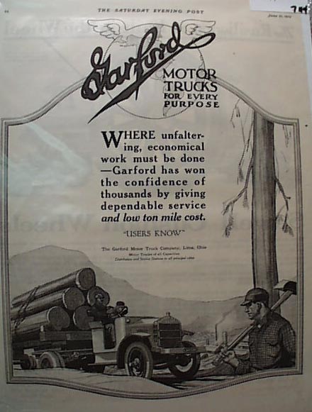 Garford 1919 Motor Truck Ad Lima Ohio