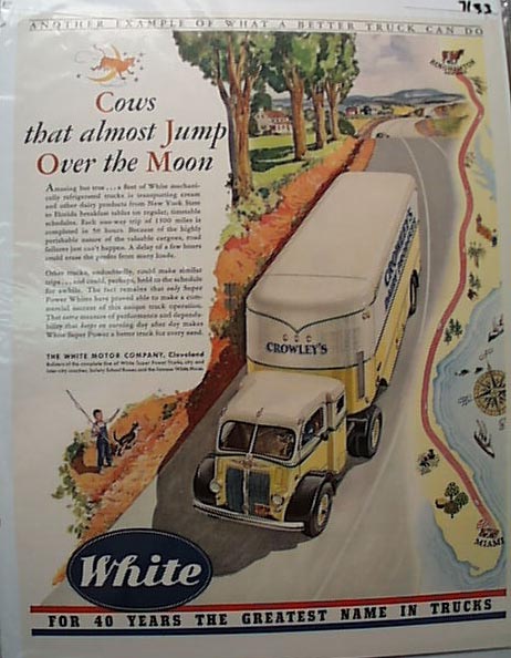 White Truck 1941 Ad Crowleys Dairy NY to Fl