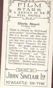 Gloria Stuart Film Star Photo Card 1937