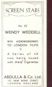 Wendy Weddell Film Star Tinted PhotoCard 1930