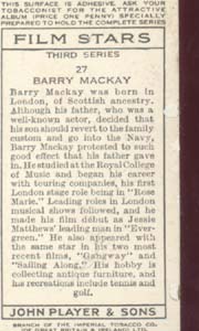 Barry Mackay Film Star Tinted Card 1938