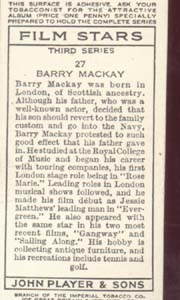 Barry Mackay Film Star Tinted Card 1938