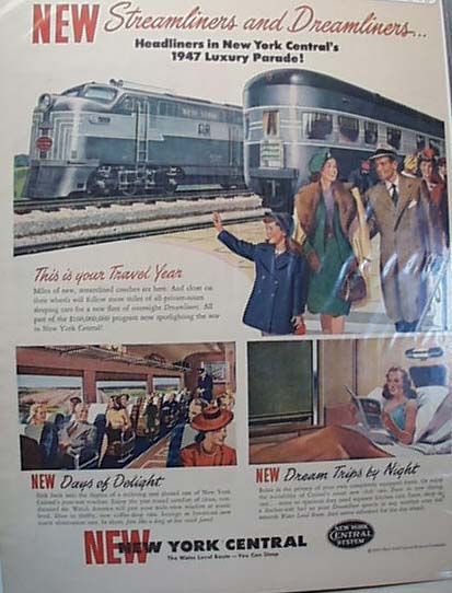 NYC Streamliners & Dreamliners 1947 Train Ad
