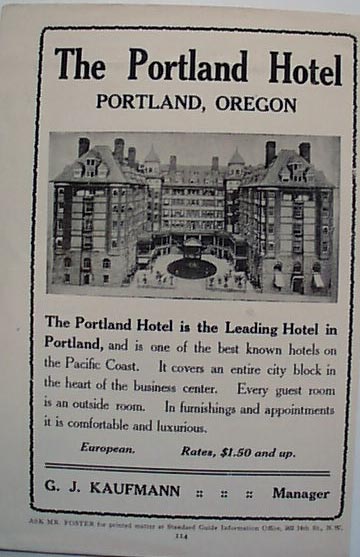 Hotel Portland Oregon 1912 Ad