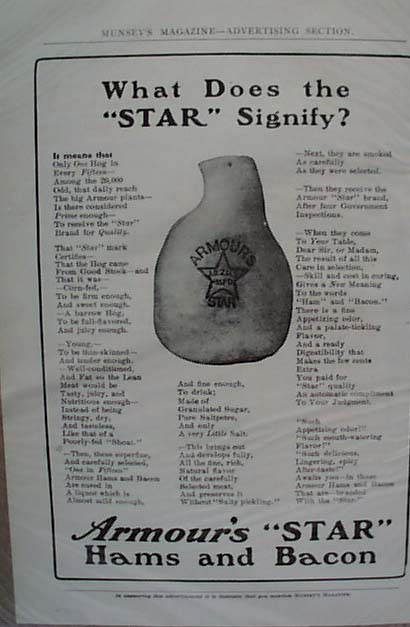 Armour Star Ham Late 1800's Ad