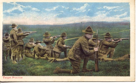 WWI tinted postcard showing Target Practice