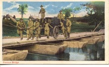 WWI tinted postcard showing Pontoon Bridge