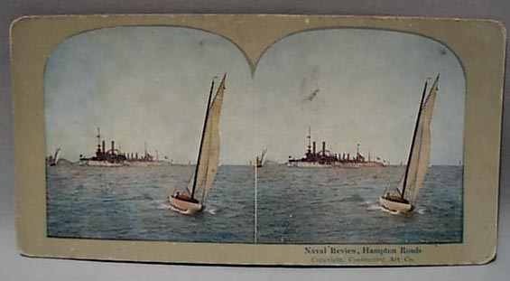 1907 Stereo Card Naval Review at Hampton Road