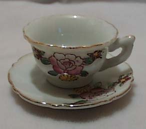 Mini Cup & Saucer Porcelain With Flowers