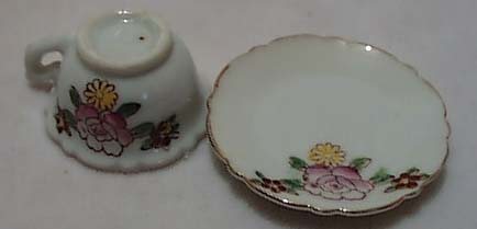 Mini Cup & Saucer Porcelain With Flowers