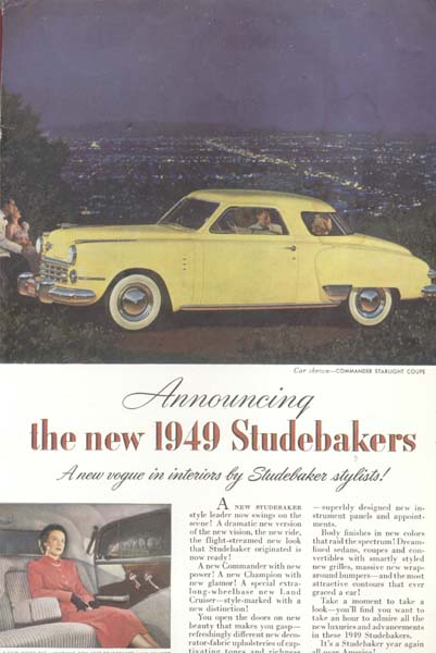 1949 Studebakers NEW Car Yellow Commander Ad