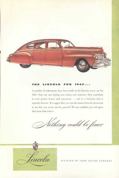 1947 Ford Lincoln Motor Car Red Ad