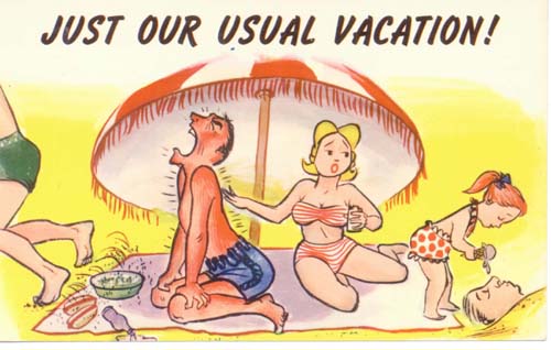 Humor card, vacation problems, sunburn et.