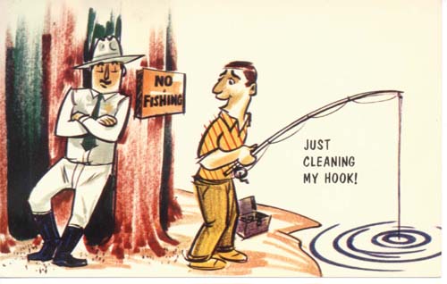 Just Cleaning my hook humor postcard