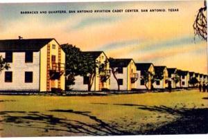 San Antonio aviation post card, barracks and quarter postcard, 40's