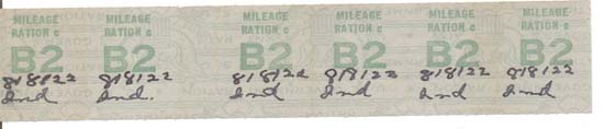 Mileage Ration B2 stamps, Indiana, 6 of them,