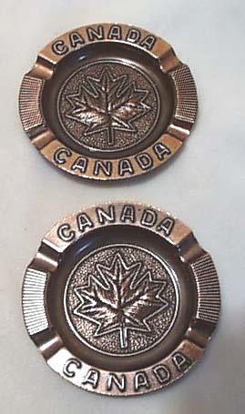 Canada copper ashtray set, Maple leaf on each