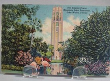 Singing Tower Post card with flamingos