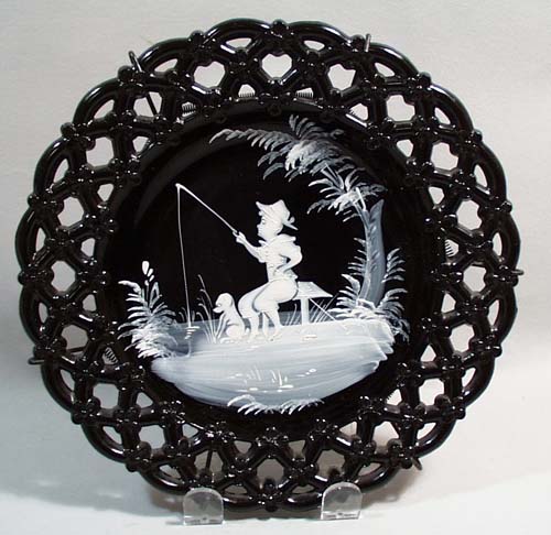 Westmoreland black plate featuring boy with fishing pole