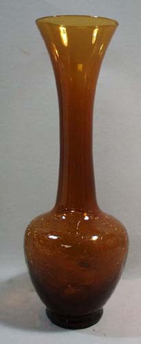 Amber Crackle glass handblown Vase