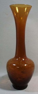 Amber Crackle glass handblown Vase