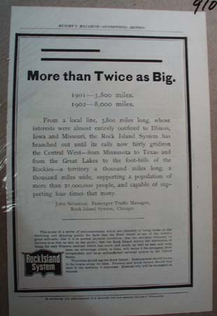 Rock Island System Railroad Ad More than Twice As Big