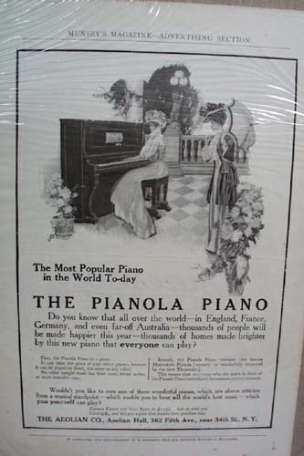 Pianola Piano Ad Late 1800 or early 1900 advertisement