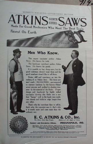 E C Atkins Co Steel Saws Ad Atkins Silver Steel Saws