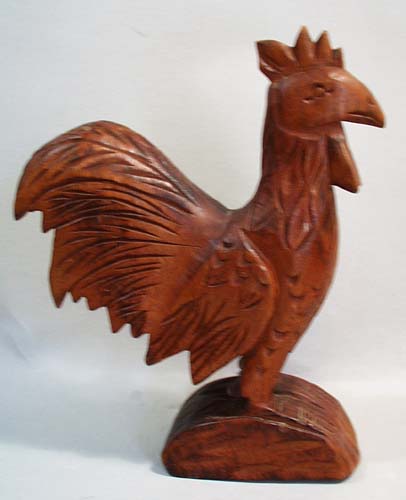 Hand Carved Rooster, Stylized with lots of detail including the toes