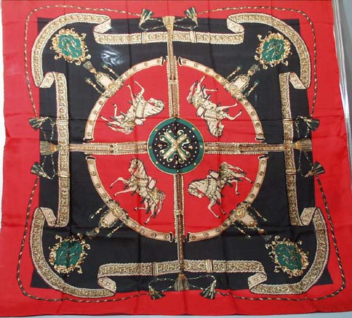 100% silk square scarf featuring horses in full dress gear