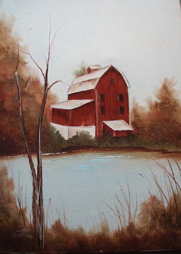 Oil Painted Barn on Canvas