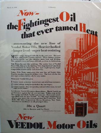 Veedol Fightingest Oil Motor Oil Ad 1928