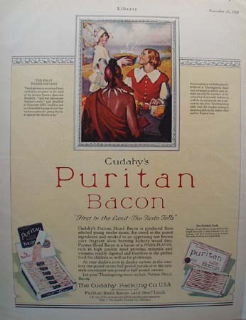 Cudahy's Puritan Bacon Thanksgiving ad 1928
