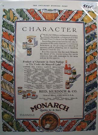 Monarch Character Foods Ad 1927